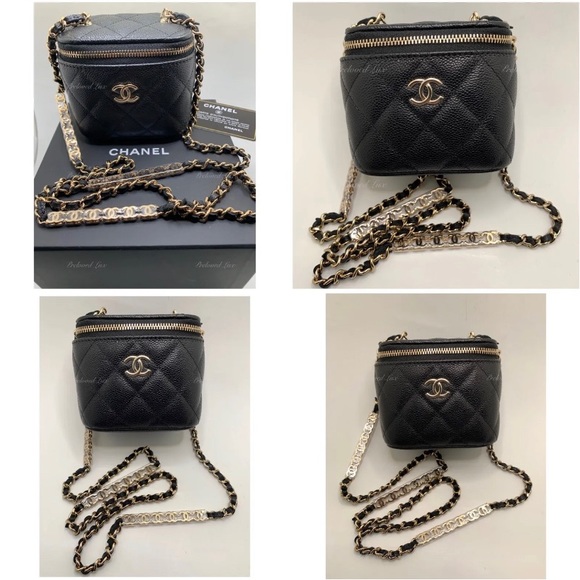 Authentic CHANEL Caviar Black Mini Square Vanity Case CC Chain Bag Gold Hardware - Picture 6 of 12